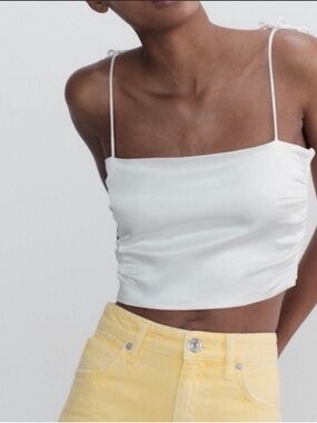 Zara White Square-Neck Spaghetti-Strap Crop Top